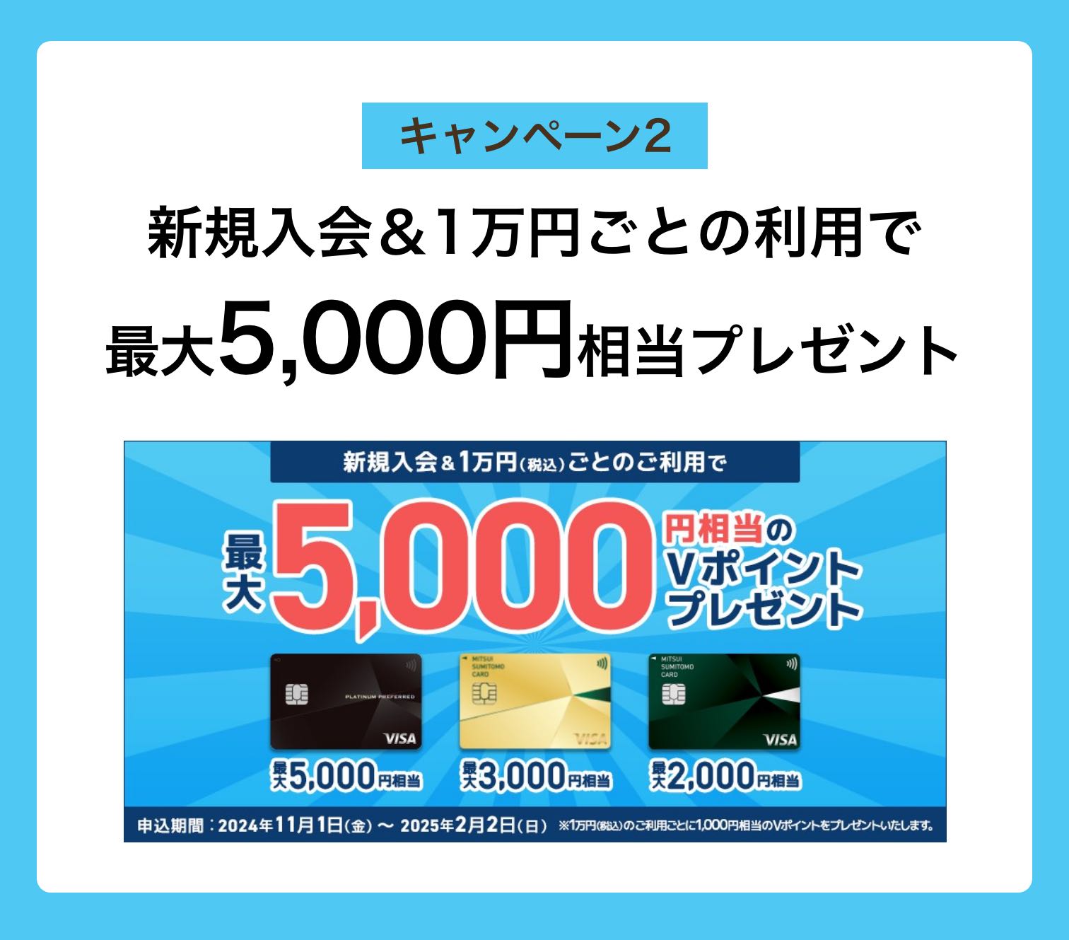 キャンペーン2｜新規入会＆1万円ごとのご利用で最大5,000円相当のVポイントプレゼント