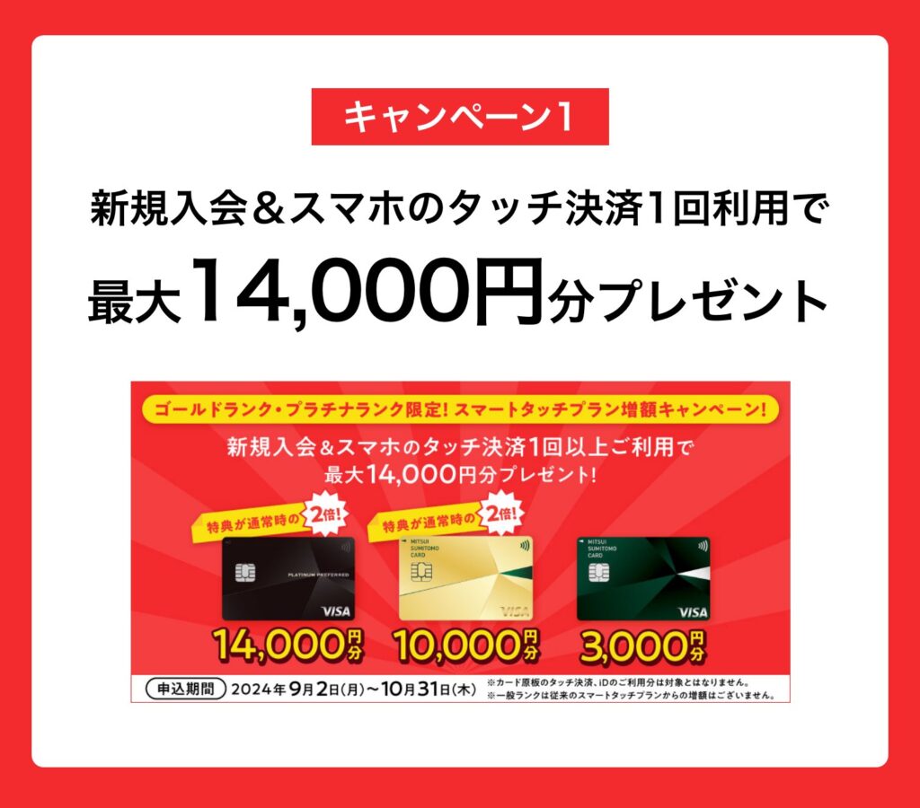 新規入会＆スマホのタッチ決済1回利用で最大14,000円分プレゼント