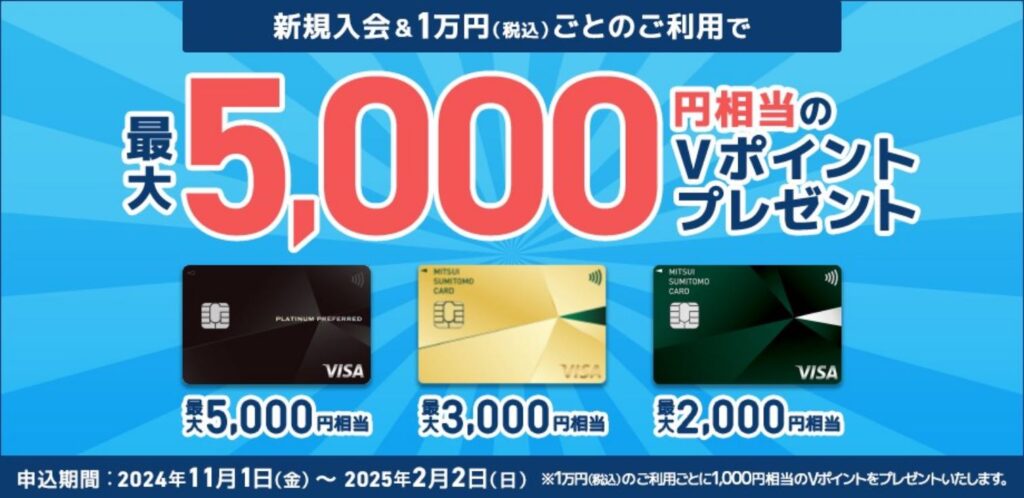 キャンペーン2｜新規入会＆1万円ごとのご利用で最大5,000円相当のVポイントプレゼント