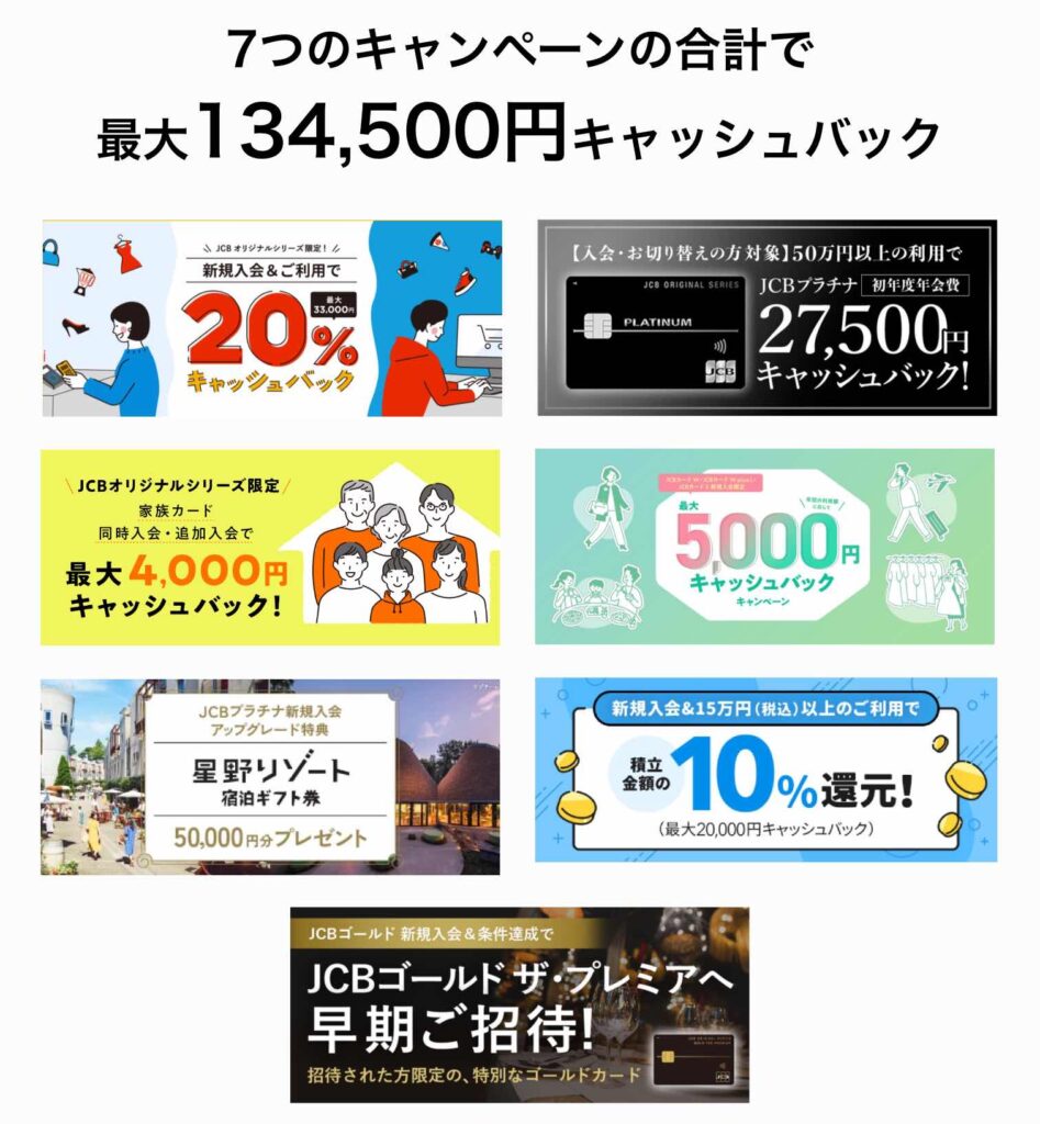 7つのキャンペーンの合計で 最大134,500円キャッシュバック