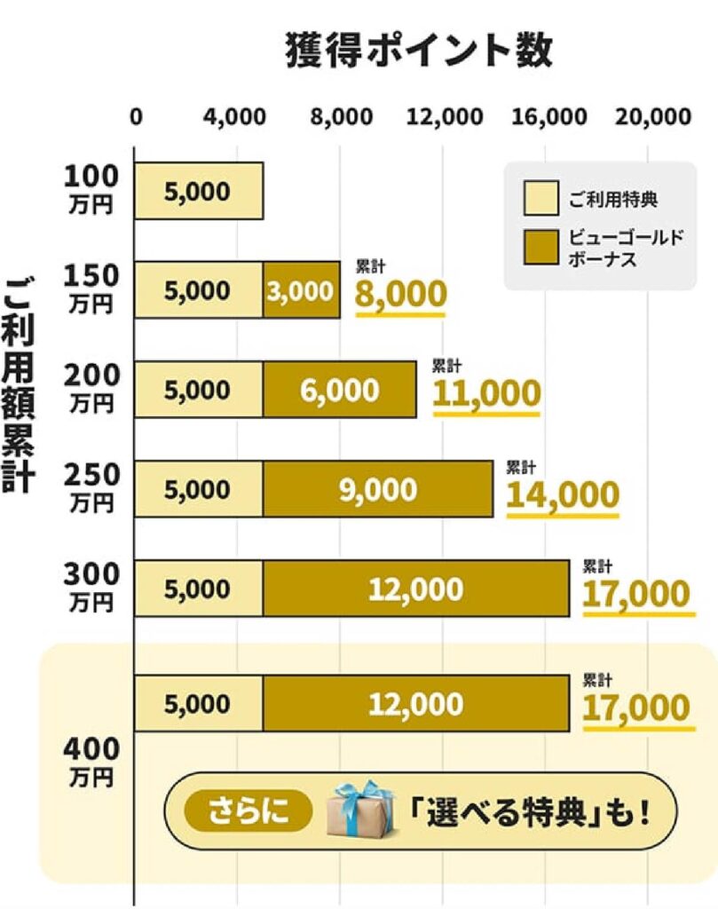 ビューカード ゴールドのボーナスポイントのグラフ